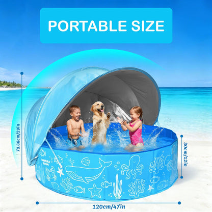 Foldable Kids Pool with Canopy – Portable Baby Splash Pool & Beach Tent for Toddlers, Kids & Pets
