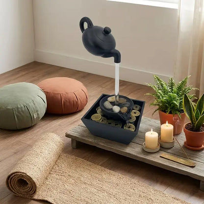 TYIIMAX™ Zen Floating Teapot Fountain – LED Indoor Water Fountain for Home & Office Décor