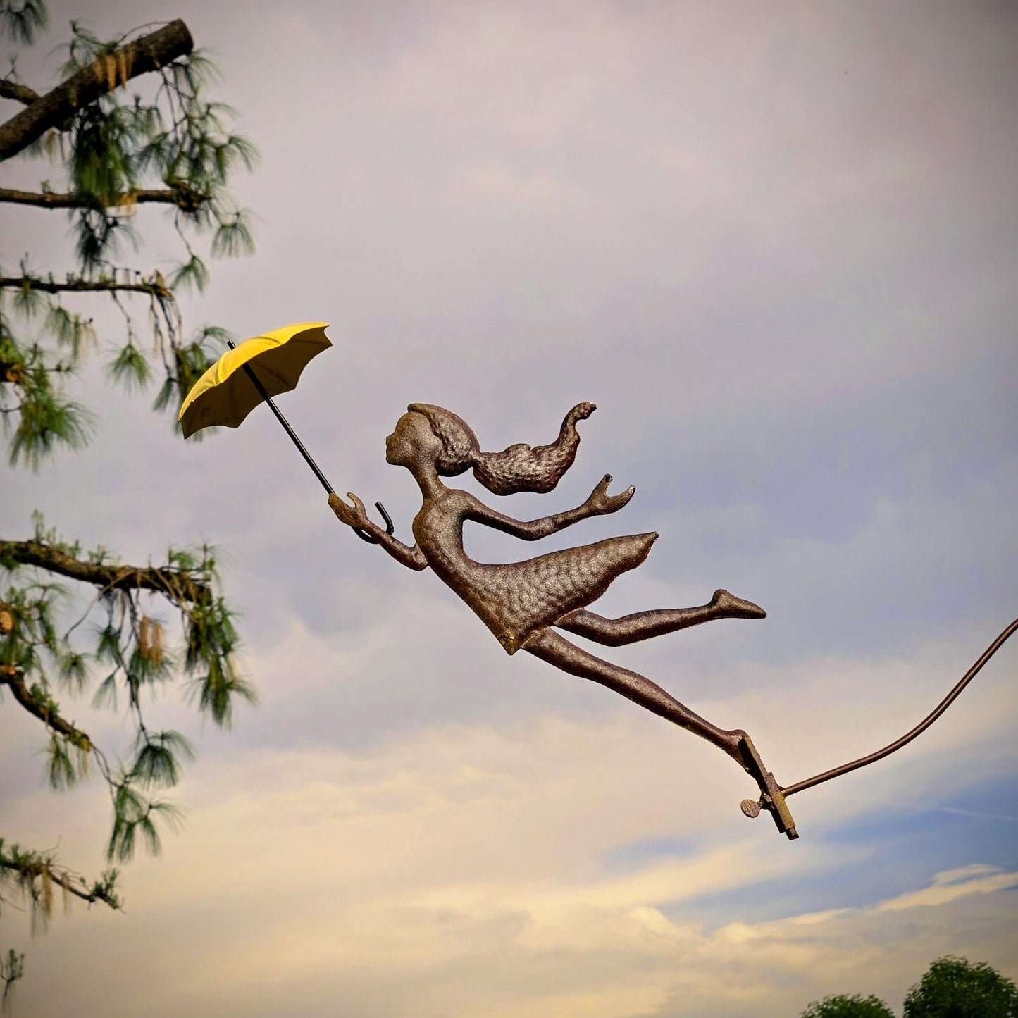 Rustic Metal Girl Balance Garden Stake – Kinetic Wind Balancer with Umbrella, Vintage Outdoor Yard Art