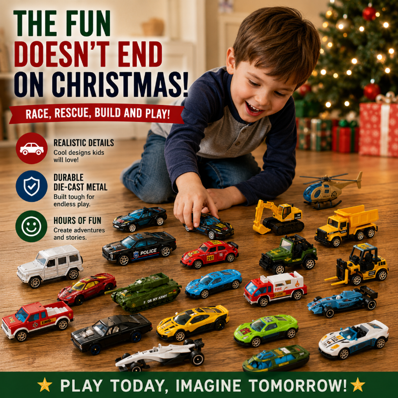 TYIIMAX™ 2026 Christmas Car Advent Calendar – 24 Die-Cast Vehicles for Kids, Daily Countdown Surprises