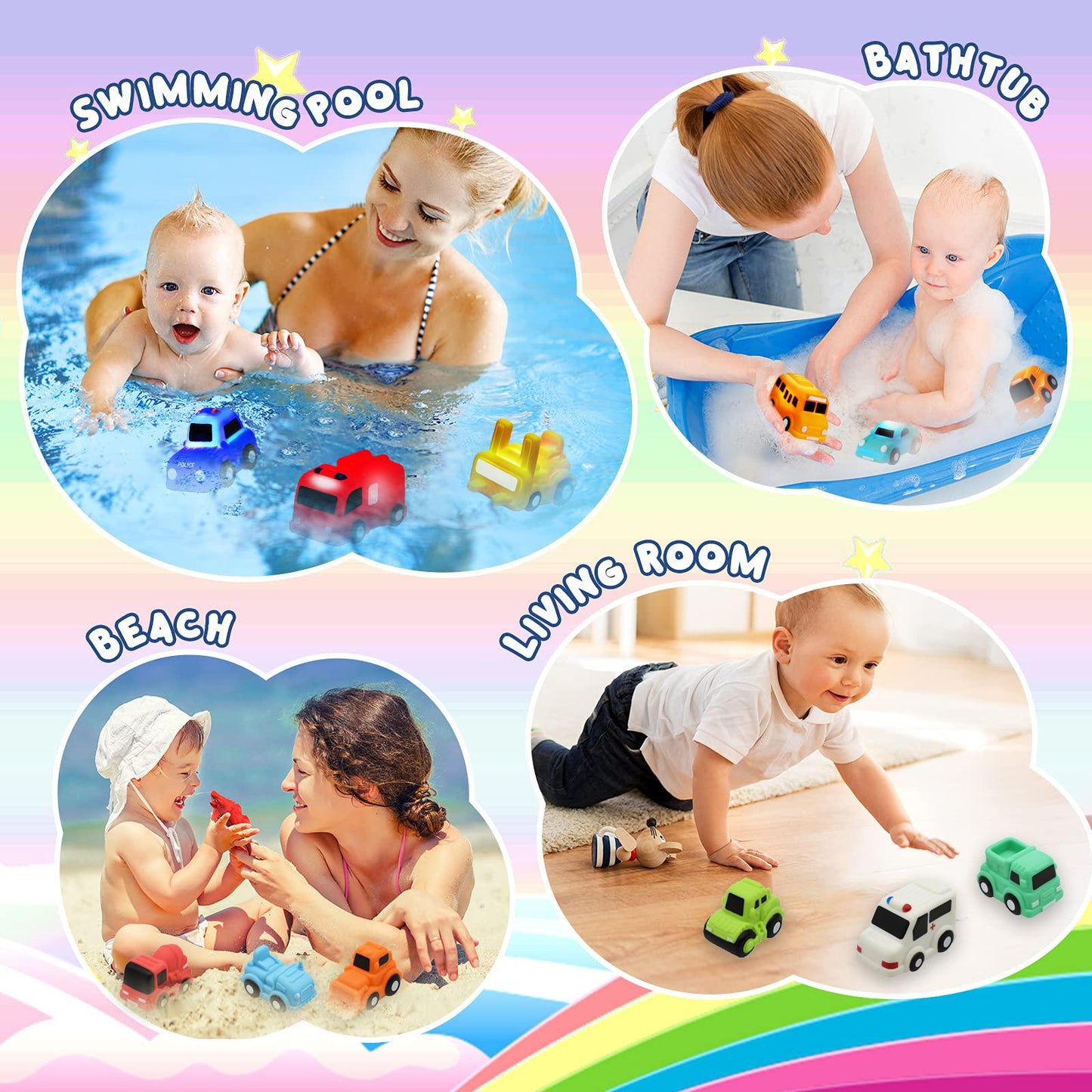 Light Up Bath Toy Cars – Water Activated Floating Vehicle Toys for Todlers