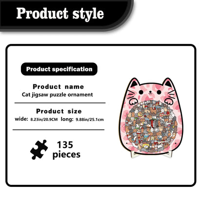 TYIIMAX™ Cat Wooden Jigsaw Puzzle – 135-Piece Cat-Shaped Puzzle with Tiny Cat Pieces & Display Stand
