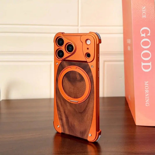 Premium Wood & Aluminum Magnetic Phone Case with Stand