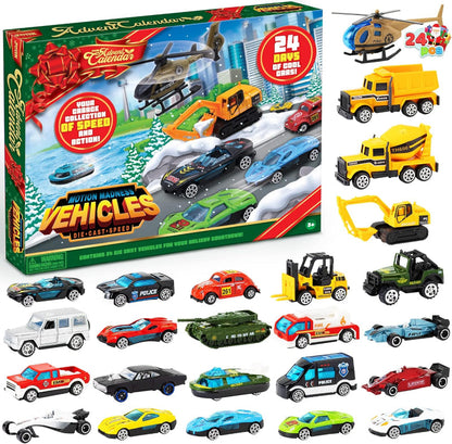 TYIIMAX™ 2026 Christmas Car Advent Calendar – 24 Die-Cast Vehicles for Kids, Daily Countdown Surprises