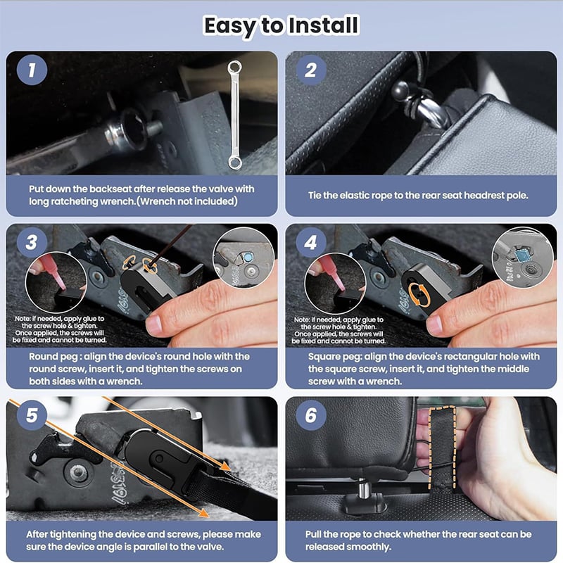 Universal Rear Seat Quick Release Latch Kit with Elastic Pull Rope