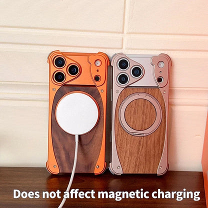 Premium Wood & Aluminum Magnetic Phone Case with Stand