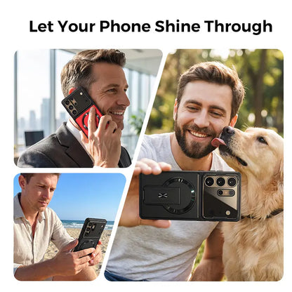 TYIIMAX™ Magnetic Kickstand Phone Case for Samsung Galaxy S Series – Shockproof Slim Case with Camera Lens Protection & Hidden Stand