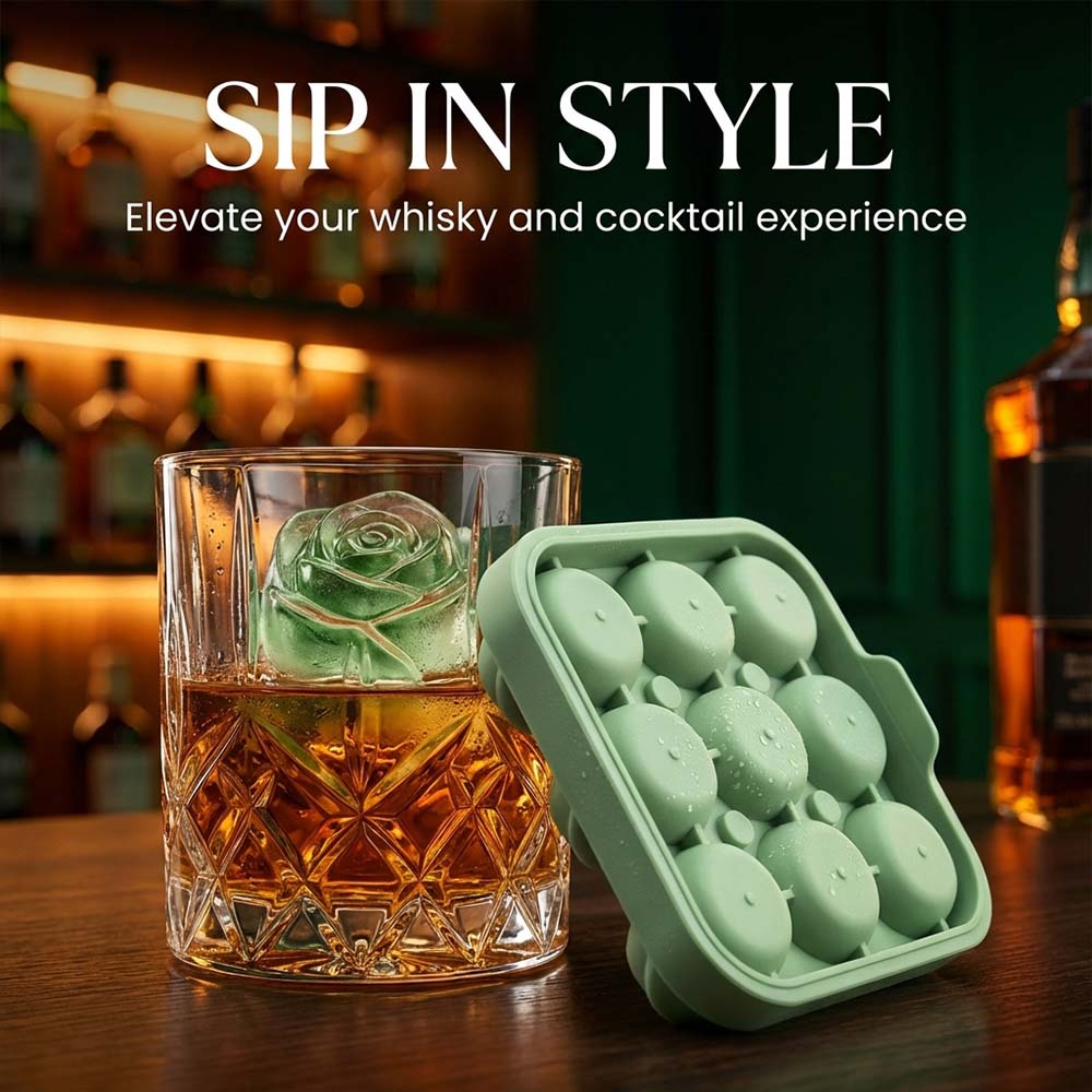 Rose Ice Cube Tray – 9-Cavity Silicone Mold for Whiskey & Cold Drinks