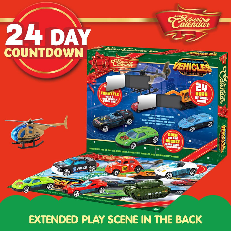 TYIIMAX™ 2026 Christmas Car Advent Calendar – 24 Die-Cast Vehicles for Kids, Daily Countdown Surprises