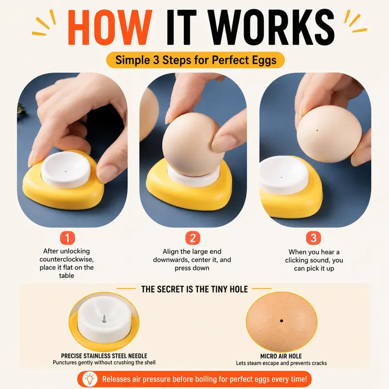 TYIIMAX™ 2PCS Egg Piercer for Boiling Eggs – One-Press Egg Pricker with Stainless Steel Needle, Prevents Shell Cracks & Makes Eggs Easier to Peel