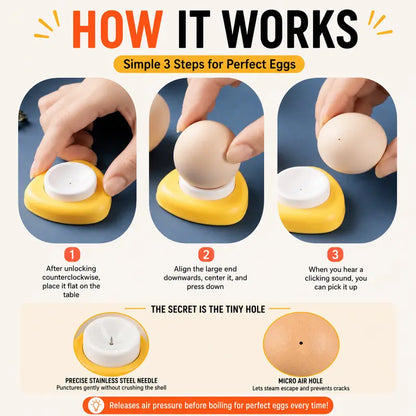 TYIIMAX™ 2PCS Egg Piercer for Boiling Eggs – One-Press Egg Pricker with Stainless Steel Needle, Prevents Shell Cracks & Makes Eggs Easier to Peel