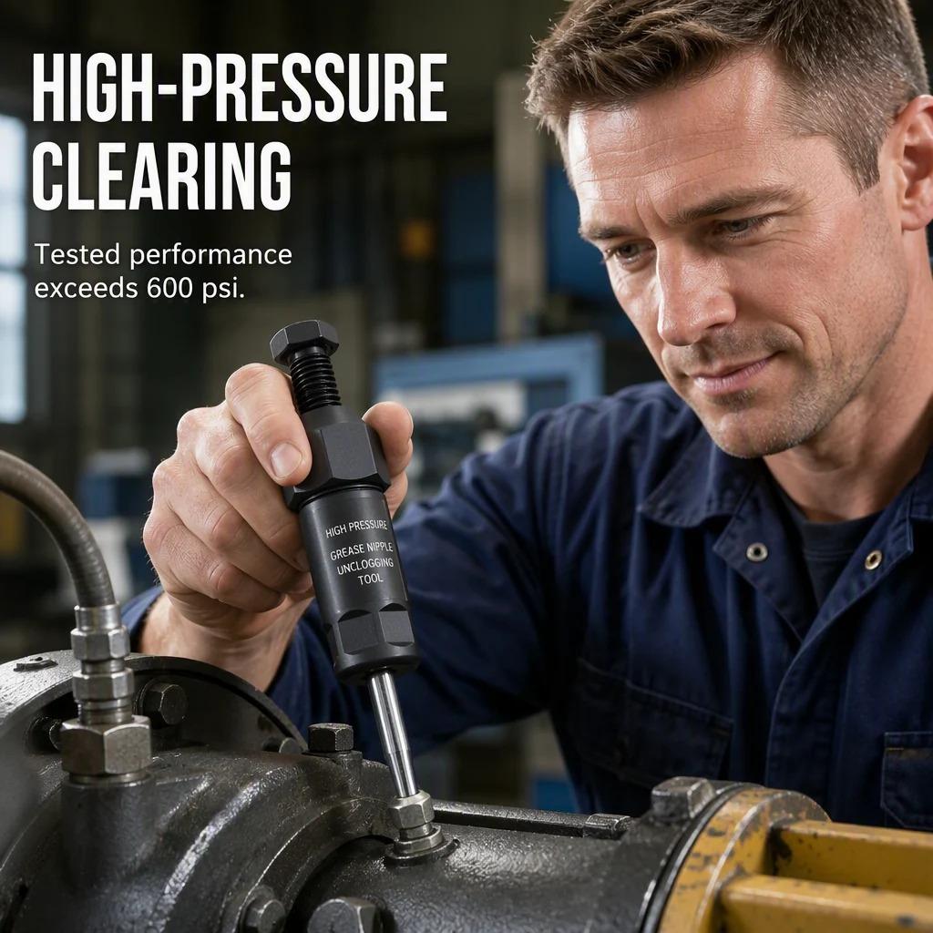 TYIIMAX™ Heavy-Duty Grease Fitting Cleaner – 600 PSI High-Pressure Grease Gun Unclogging Tool with M6/M8/M10 Adapters