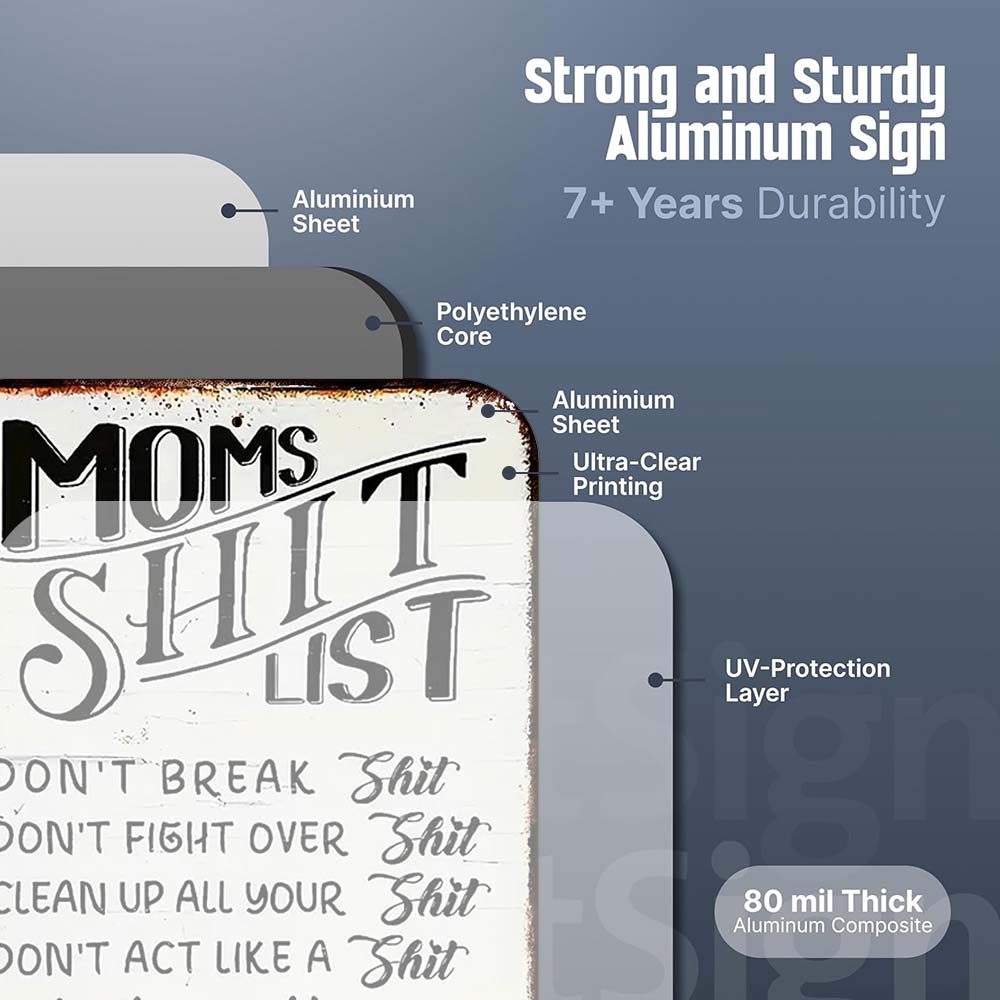 Vintage “Mom’s Sh*t List” Metal Sign