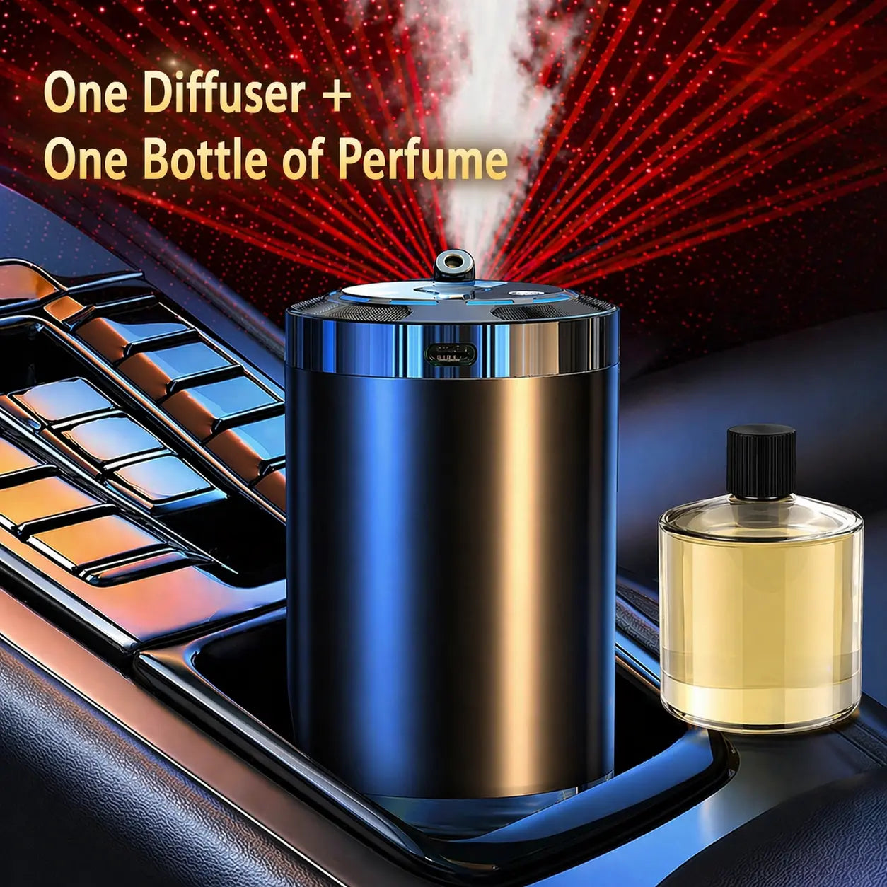 TYIIPLUS™ Smart Car Air Freshener Diffuser with Star Light - Rechargeable Aroma Diffuser, 5 Spray Modes & LED Ambient Lighting