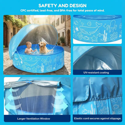 Foldable Kids Pool with Canopy – Portable Baby Splash Pool & Beach Tent for Toddlers, Kids & Pets