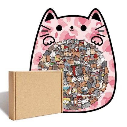 TYIIMAX™ Cat Wooden Jigsaw Puzzle – 135-Piece Cat-Shaped Puzzle with Tiny Cat Pieces & Display Stand