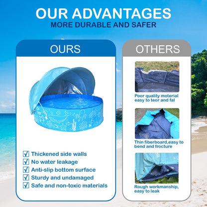 Foldable Kids Pool with Canopy – Portable Baby Splash Pool & Beach Tent for Toddlers, Kids & Pets