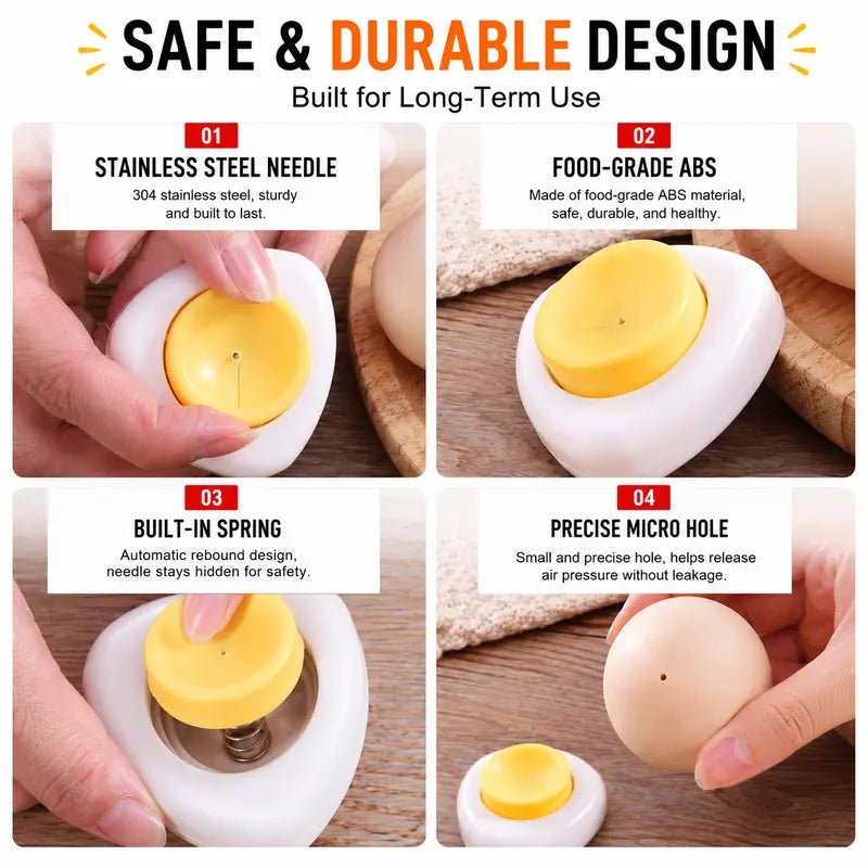 TYIIMAX™ 2PCS Egg Piercer for Boiling Eggs – One-Press Egg Pricker with Stainless Steel Needle, Prevents Shell Cracks & Makes Eggs Easier to Peel