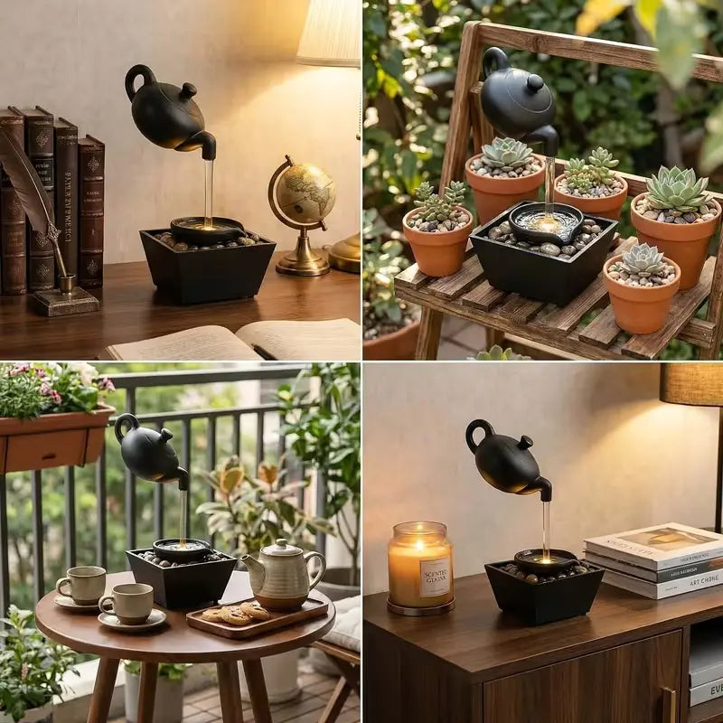 TYIIMAX™ Zen Floating Teapot Fountain – LED Indoor Water Fountain for Home & Office Décor