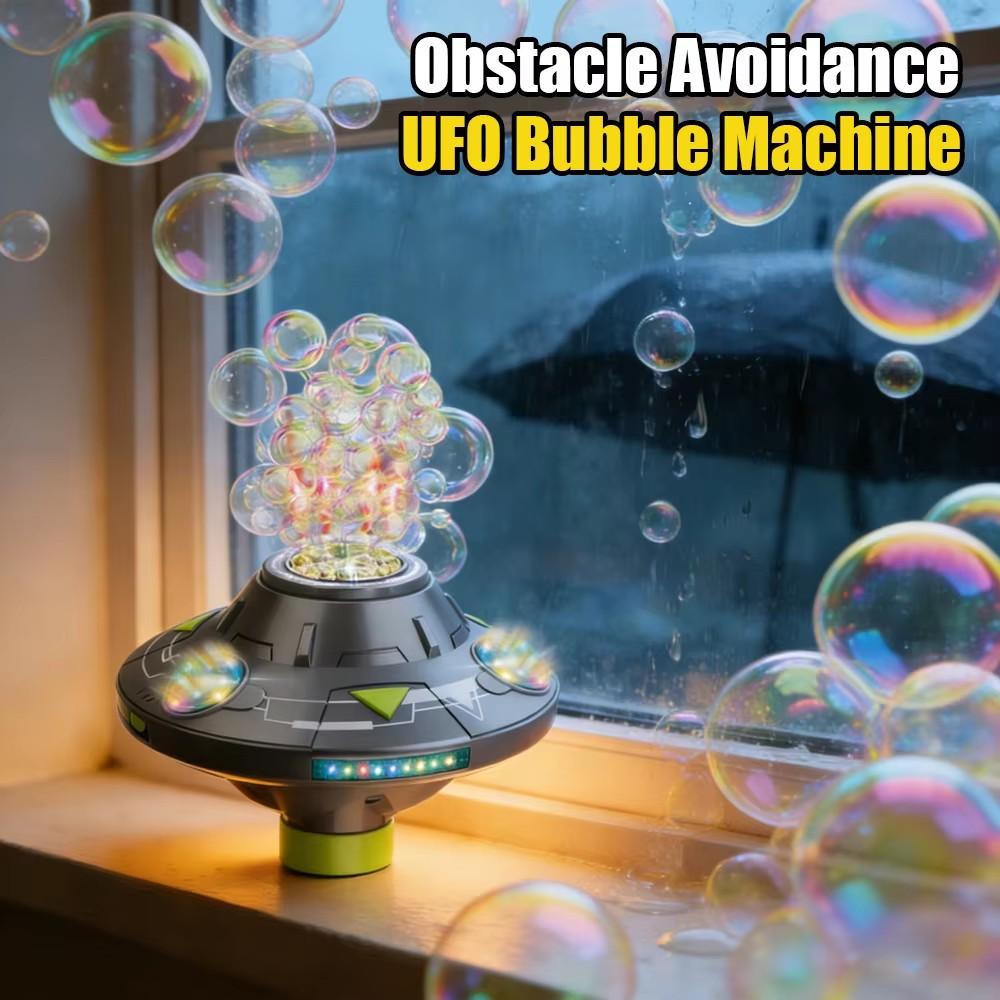 80ML Electric Flying Saucer Bubble Machine – Automatic Rotating Bubble Gun with LED Lights & Obstacle Avoidance for Outdoor Fun