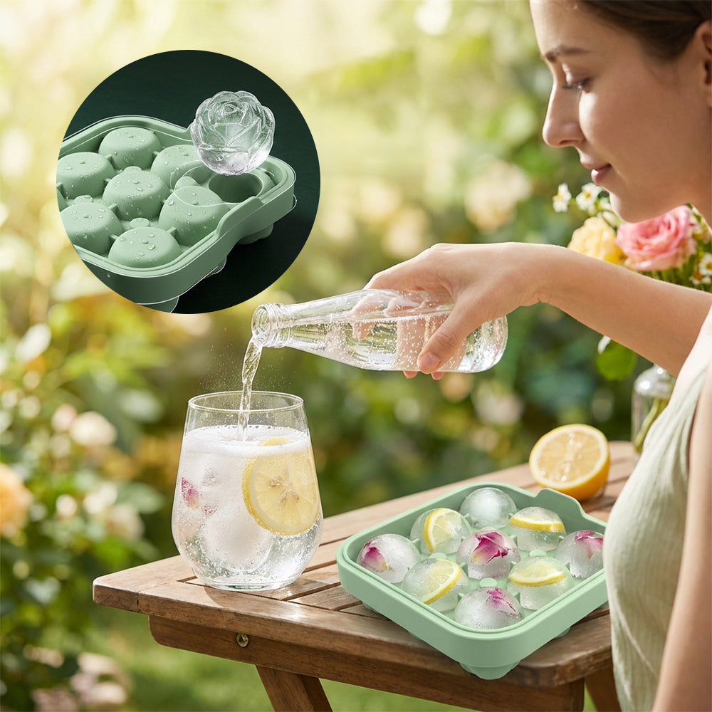 Rose Ice Cube Tray – 9-Cavity Silicone Mold for Whiskey & Cold Drinks