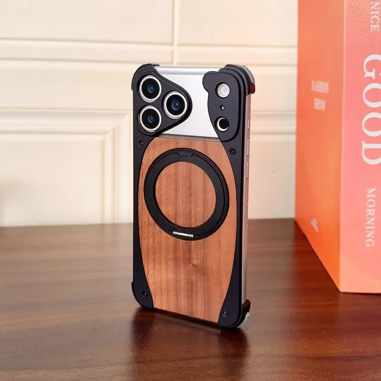 Premium Wood & Aluminum Magnetic Phone Case with Stand