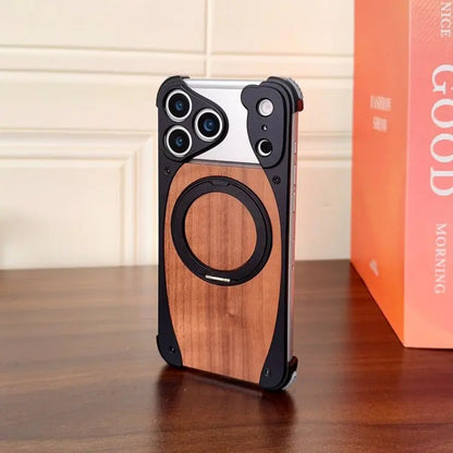 Premium Wood & Aluminum Magnetic Phone Case with Stand
