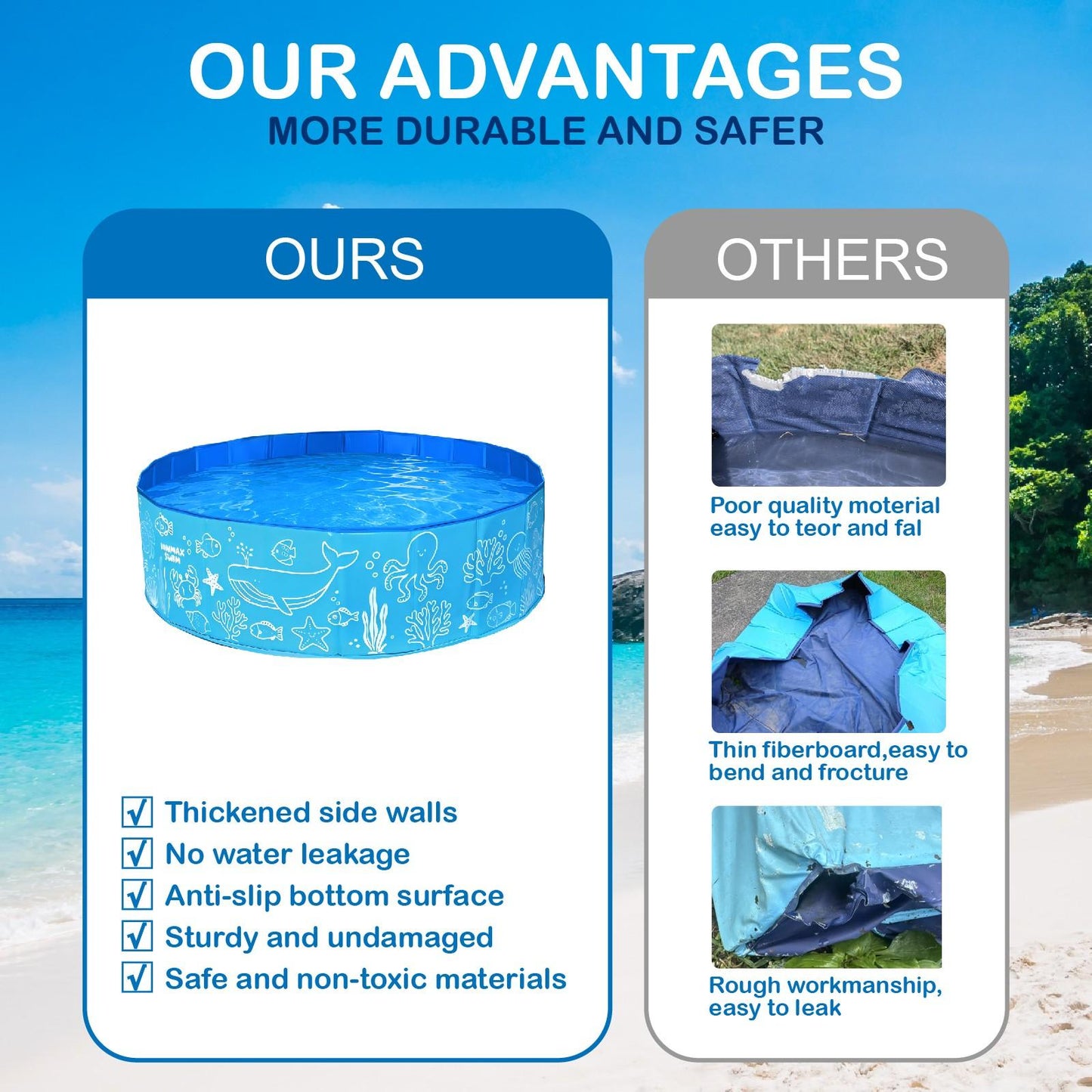 Foldable Kids Pool with Canopy – Portable Baby Splash Pool & Beach Tent for Toddlers, Kids & Pets