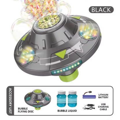 80ML Electric Flying Saucer Bubble Machine – Automatic Rotating Bubble Gun with LED Lights & Obstacle Avoidance for Outdoor Fun