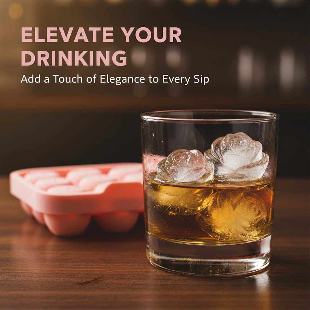 Rose Ice Cube Tray – 9-Cavity Silicone Mold for Whiskey & Cold Drinks