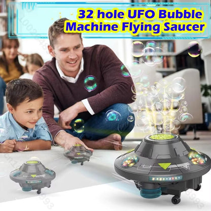 80ML Electric Flying Saucer Bubble Machine – Automatic Rotating Bubble Gun with LED Lights & Obstacle Avoidance for Outdoor Fun
