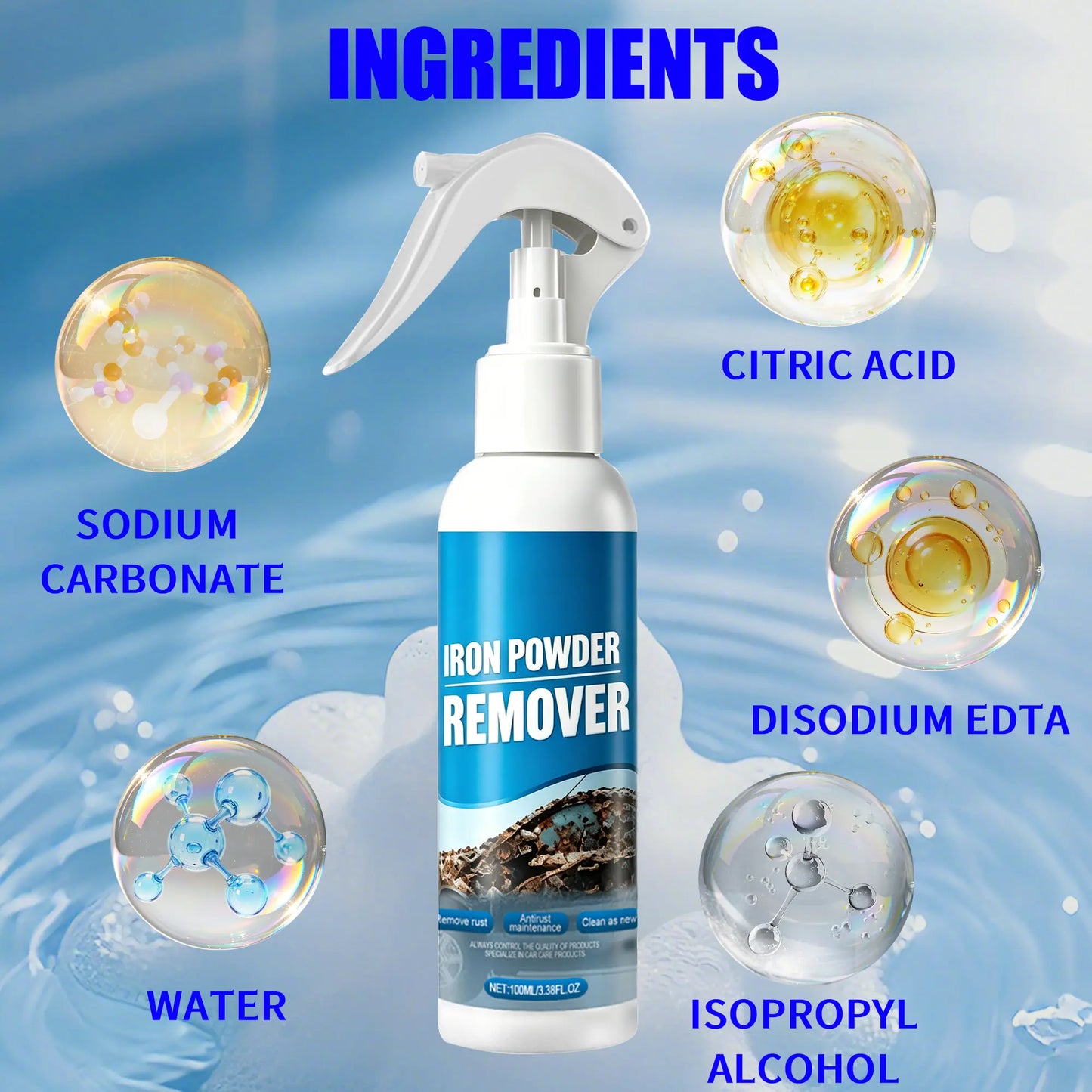 100ML Iron & Rust Remover Spray – Fast-Acting Wheel Cleaner for Rims, Paint & Metal Surfaces