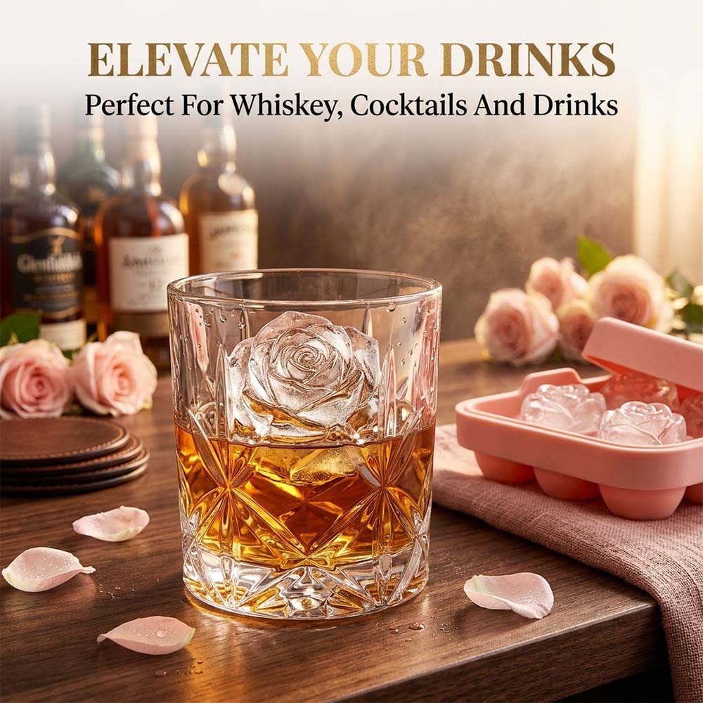 Rose Ice Cube Tray – 9-Cavity Silicone Mold for Whiskey & Cold Drinks