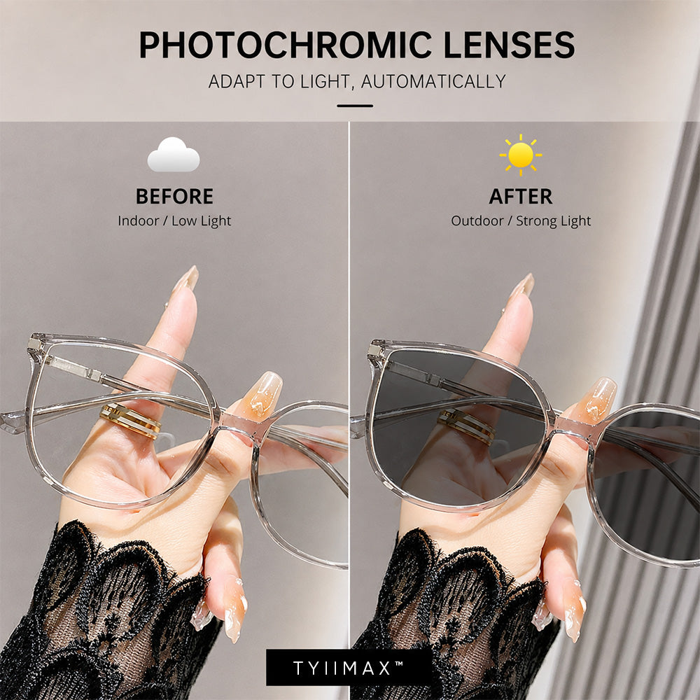 TYIIMAX™ Women's Photochromic Prescription Glasses – Oversized Fashion Frames with Blue Light Protection