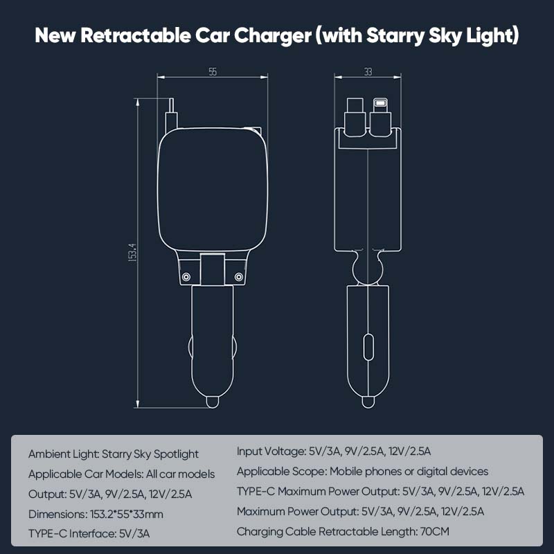 Multi-functional Universal Retractable Super-Fast Car Charger