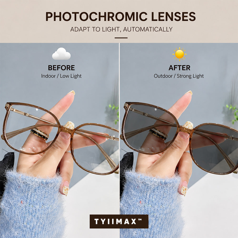 TYIIMAX™ Women's Photochromic Prescription Glasses – Oversized Fashion Frames with Blue Light Protection