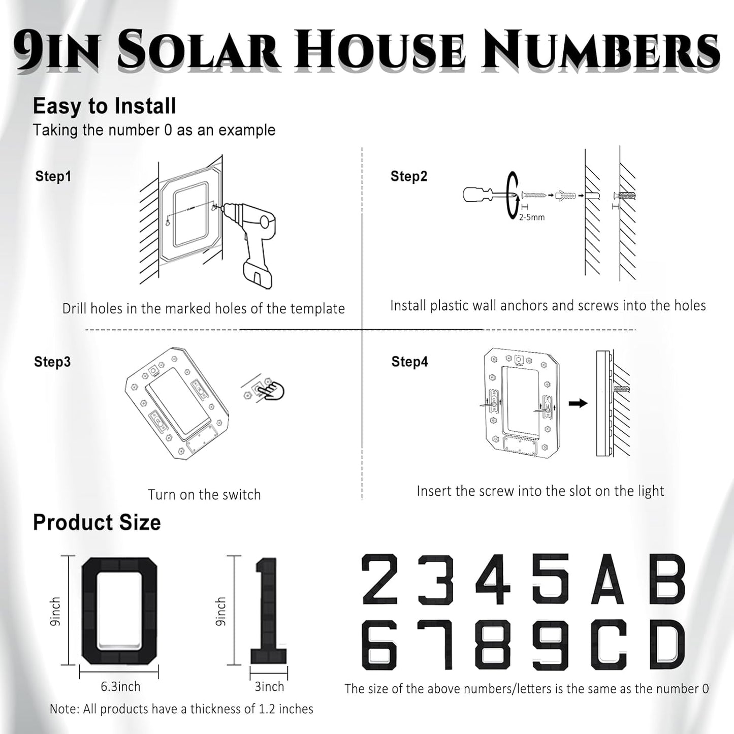 9 Inch Solar-Powered Lighted House Numbers
