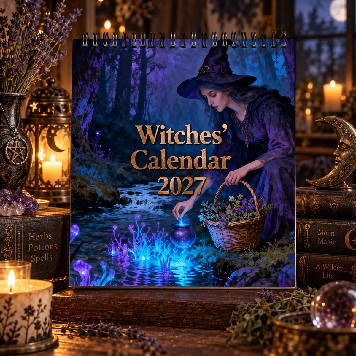 Witches’ Calendar 2027 Wall Calendar – 12-Month Mystical Witch Calendar, Enchanted Forest Hanging Wall Planner for Wicca, Witchcraft & Magic Lovers