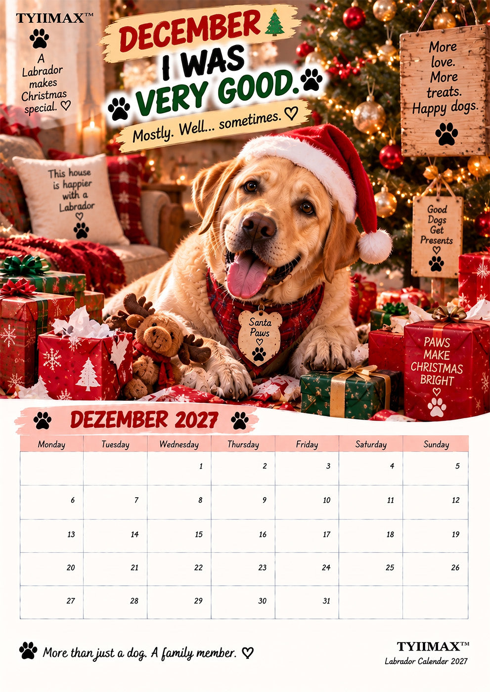 TYIIMAX™ Labrador Calendar 2027 – Funny 12-Month Wall Calendar for Labrador Lovers & Dog Owners
