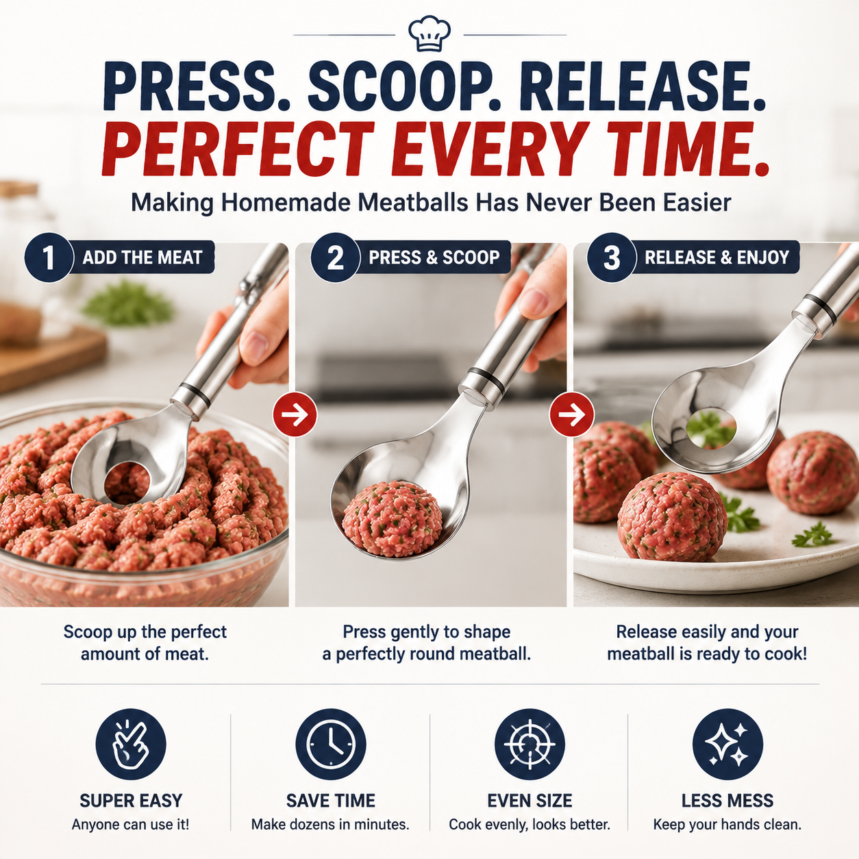Stainless Steel Meatball Maker Spoon – Make Perfect Meatballs Without Messy Hands