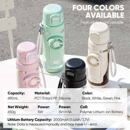 Portable 2-in-1 Water Bottle with Mini Fan – Stay Cool & Hydrated Anywhere