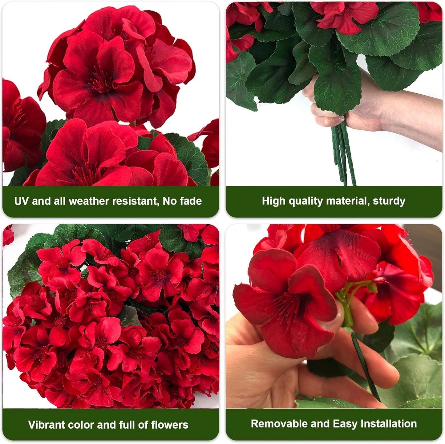 UV Resistant Artificial Geraniums – Outdoor Red Faux Flowers for Patio, Garden & Home Decor