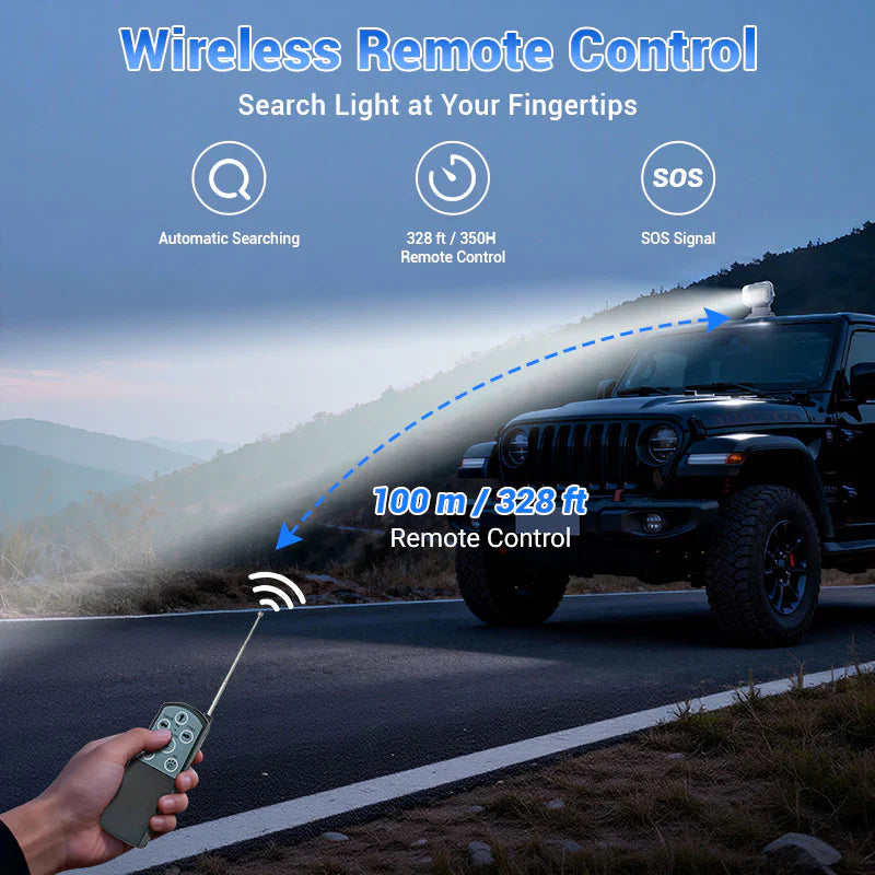 50W Remote Control 360° Rotating LED Searchlight
