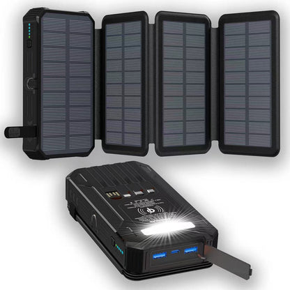 🔦 Portable Solar Power Bank – Solar Charging, Dual LED Lights, Outdoor Ready ✨