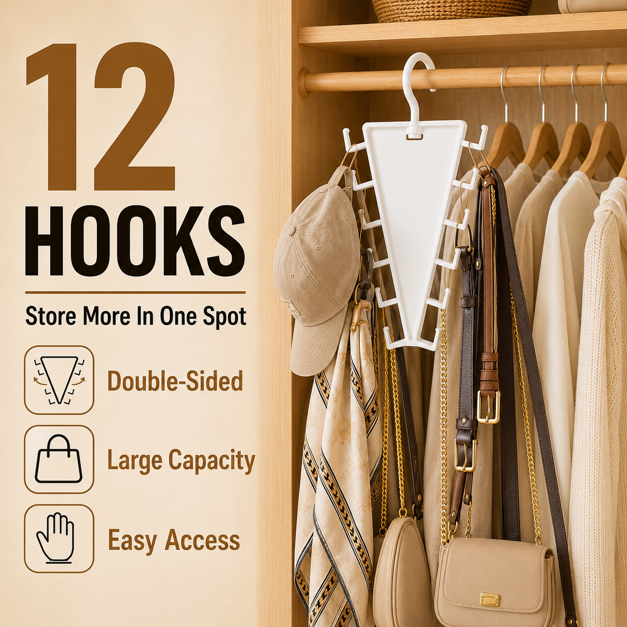 ✨ 12-Hook V-Shaped Closet Organizer – Save Space & Keep Accessories Tidy