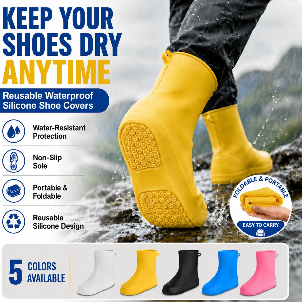 🌧️ Tyiimax™ Heavy-Duty Non-Slip Reusable Waterproof Shoe Covers – Keep Shoes Clean & Dry