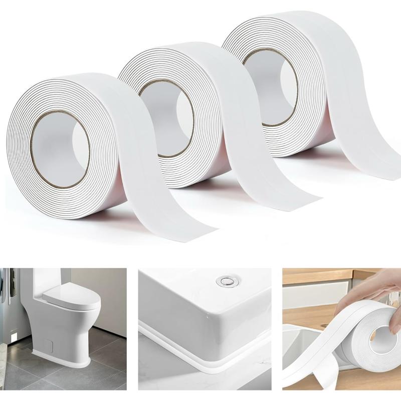 Waterproof Acrylic Caulk Tape – 2 Rolls, Cuttable, 10.5ft x 1.4in, with Sealing Tool – For Bath, Toilet, Sink & Kitchen
