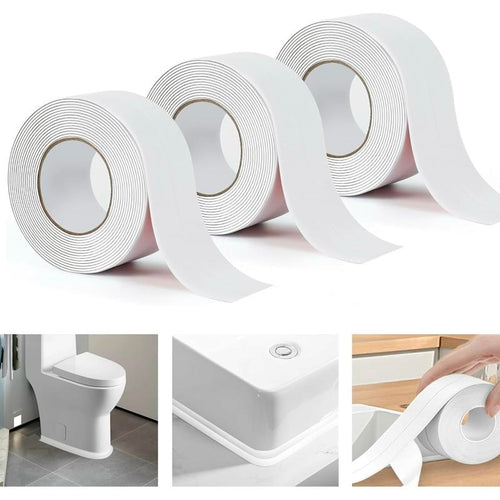 Waterproof Acrylic Caulk Tape – 2 Rolls, Cuttable, 10.5ft x 1.4in, with Sealing Tool – For Bath, Toilet, Sink & Kitchen