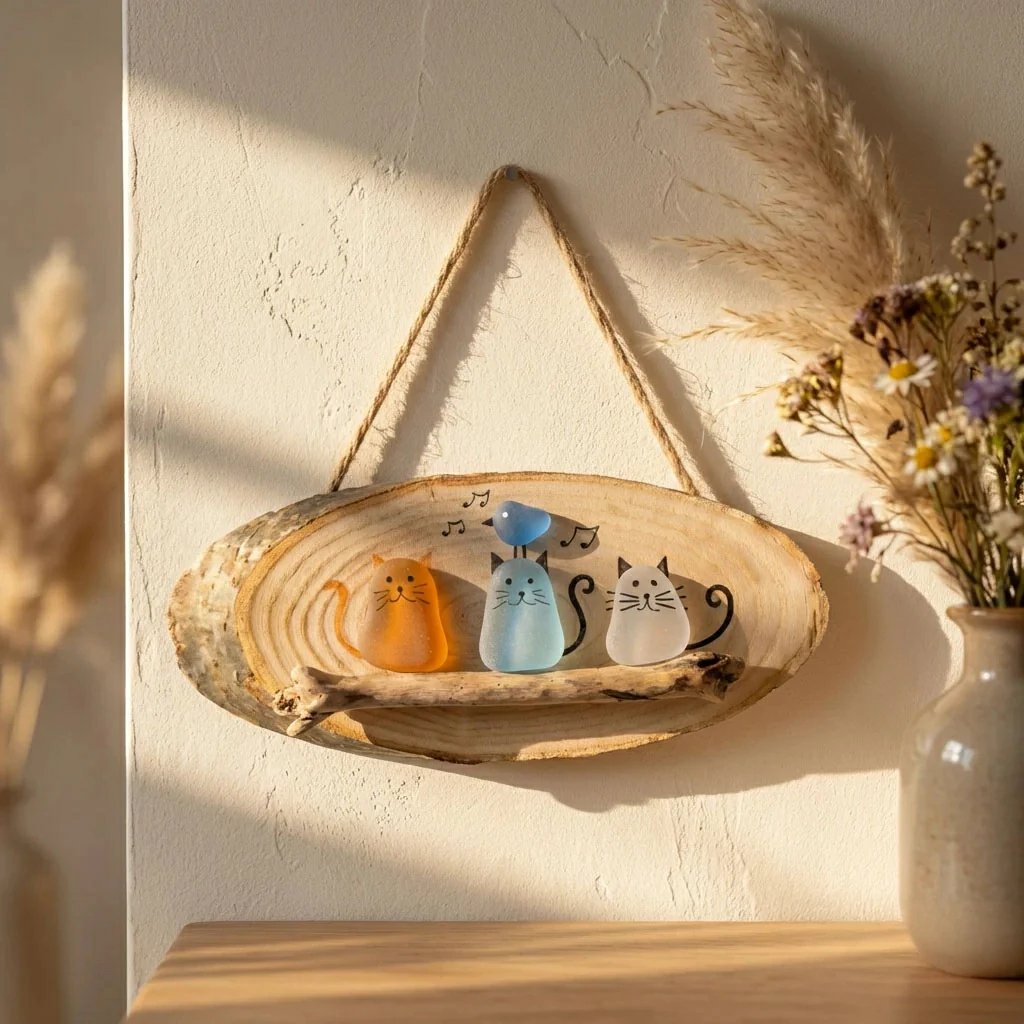 😻💕 Super Cute Sea Glass Cat Wall Hanging✨🐾