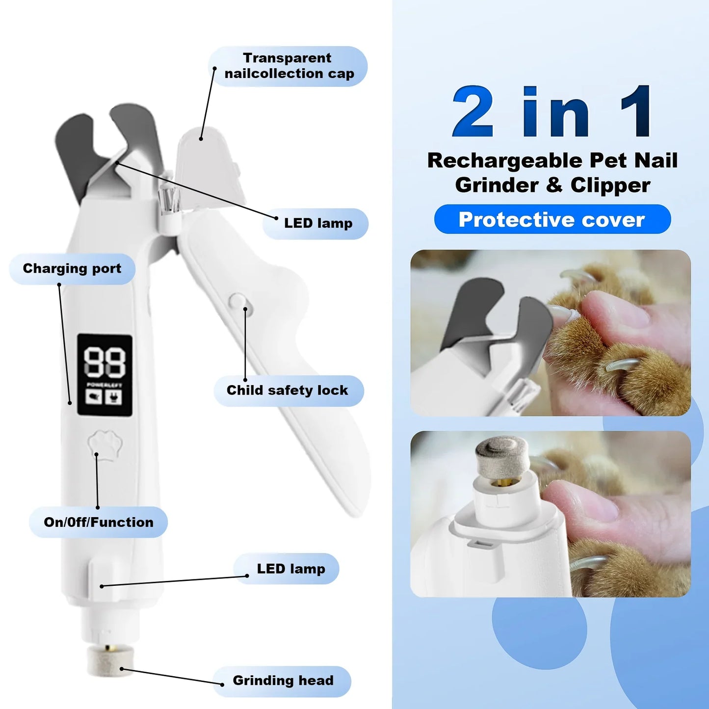 2-in-1 LED Pet Nail Clipper & Grinder
